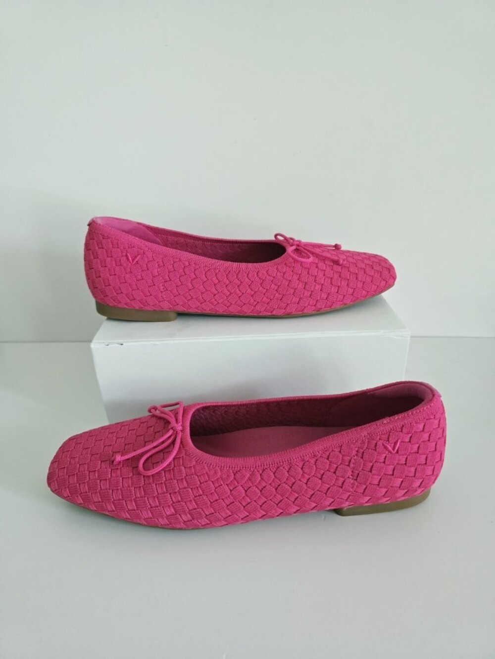 Vivaia Margaret Pink Bow Square Toe Ballet Flats Shoes 9 9.5 40.5 Slip On Knit
